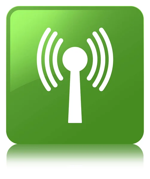 Ícone de rede Wlan botão quadrado verde macio — Fotografia de Stock