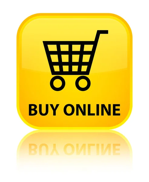 Купить онлайн специальную желтую квадратную кнопку — стоковое фото