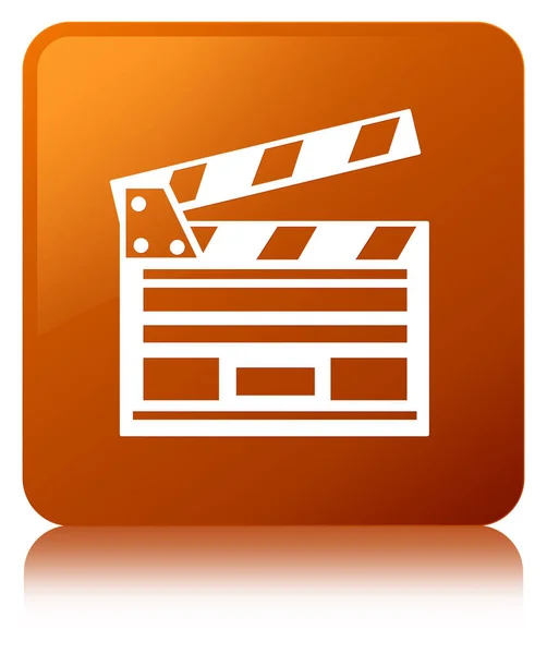 Clipe de cinema ícone marrom botão quadrado — Fotografia de Stock