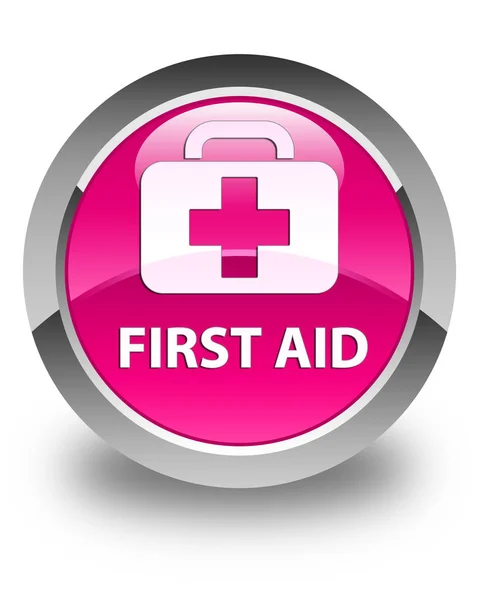 First aid glossy pink round button