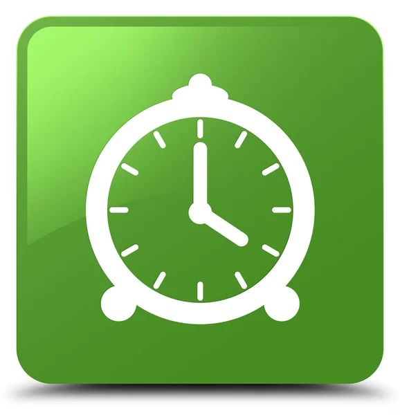 Ícone do relógio de alarme botão quadrado verde macio — Fotografia de Stock