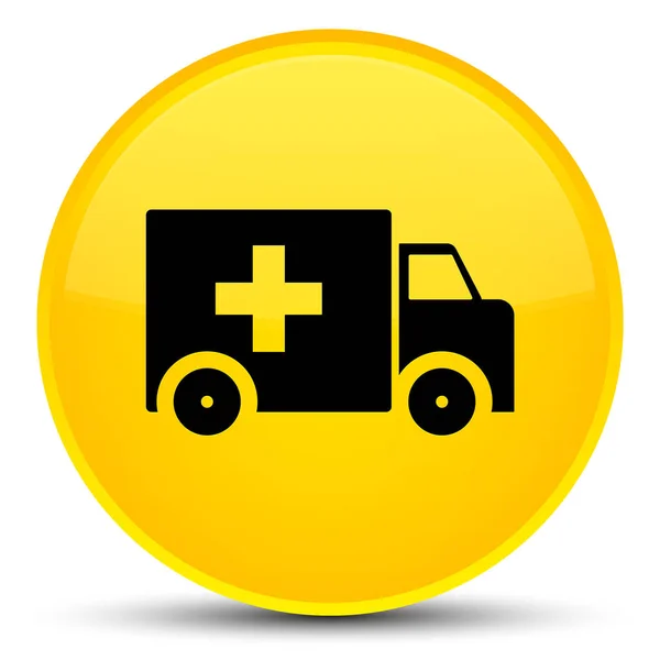 Ícone de ambulância botão redondo amarelo especial — Fotografia de Stock