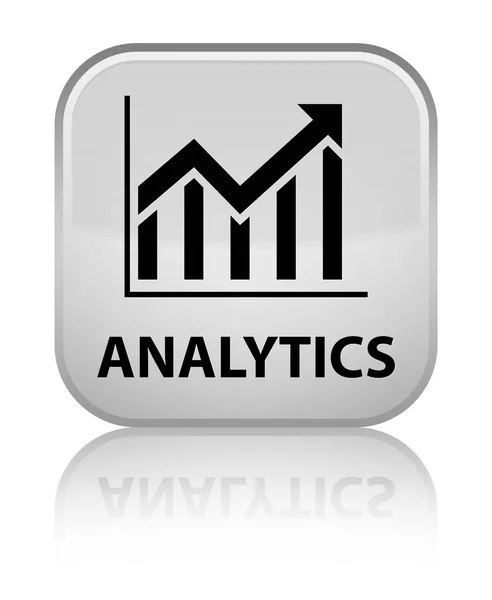 Analytics (statystyki ikona) przycisk specjalny biały kwadrat — Zdjęcie stockowe