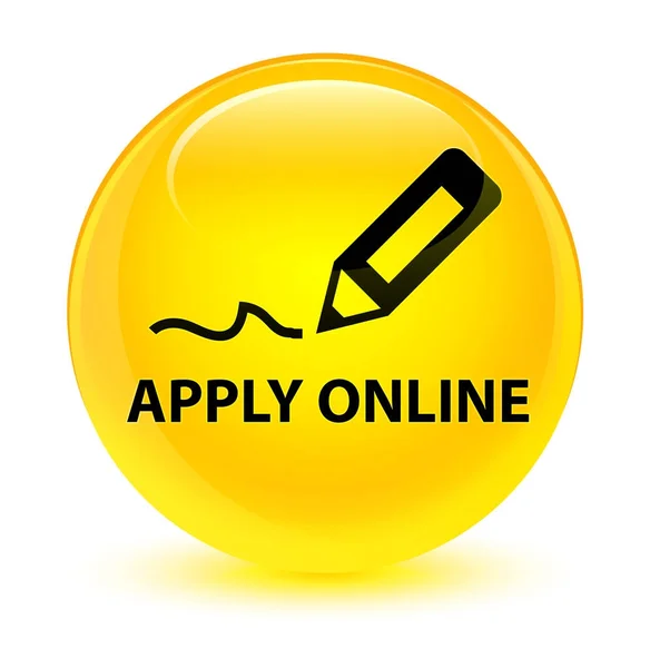 Aplicar on-line (editar ícone caneta) botão redondo amarelo vítreo — Fotografia de Stock