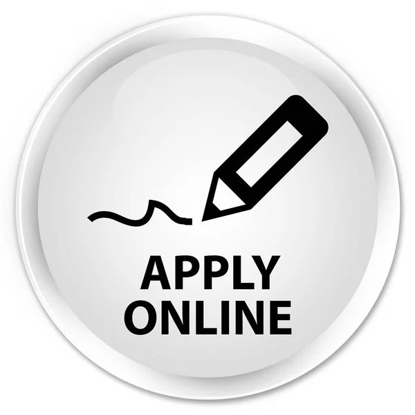 Aplicar on-line (editar ícone caneta) prémio botão redondo branco — Fotografia de Stock