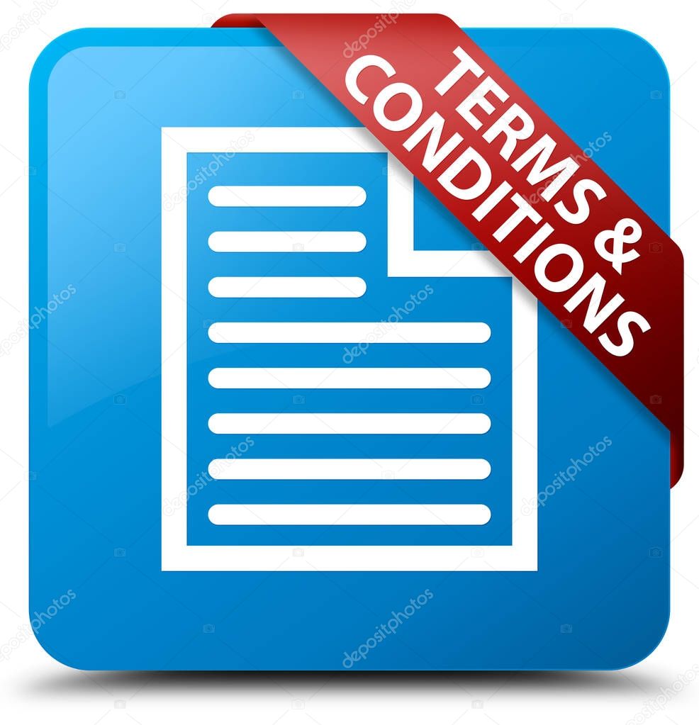 Terms and conditions (page icon) cyan blue square button red rib