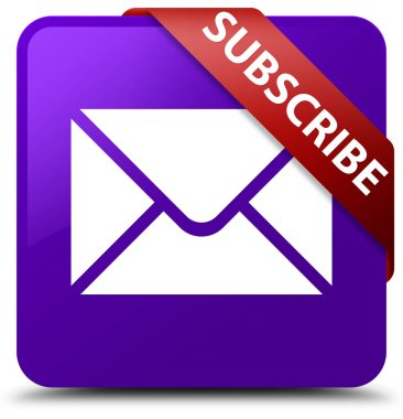 (E-posta simgesi) mor kare düğme kırmızı kurdele köşesinde abone