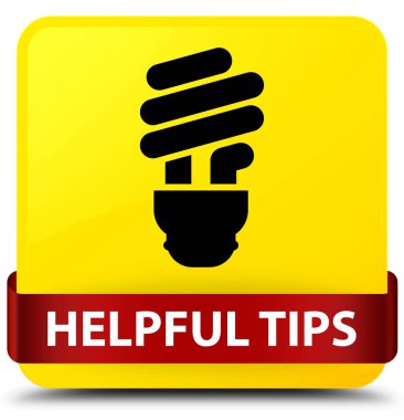 Yararlı ipuçları (ampul simgesi) sarı kare düğme kırmızı kurdele midd