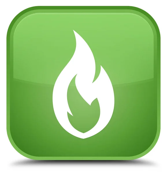 Ícone de chama de fogo botão quadrado verde suave especial — Fotografia de Stock