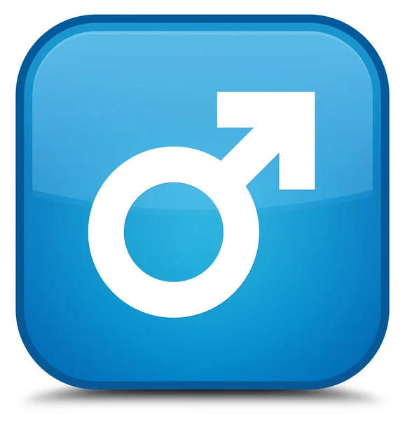 Erkek işareti simgesi özel camgöbeği mavi kare düğme — Stok fotoğraf