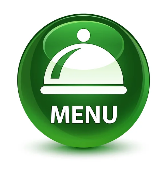 Menu (icona piatto alimentare) vetro morbido pulsante rotondo verde — Foto Stock