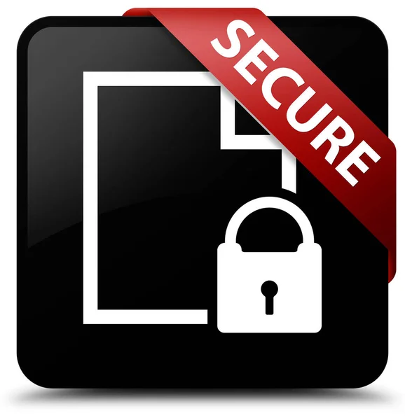 Secure (ikon padlock halaman dokumen) black square button Red ribb — Stok Foto