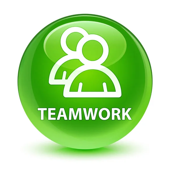 Teamwork (groepspictogram) glazig groene ronde knop — Stockfoto