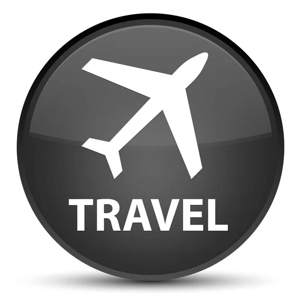 Utazás (repülővel ikon) különleges fekete kerek gomb — Stock Fotó