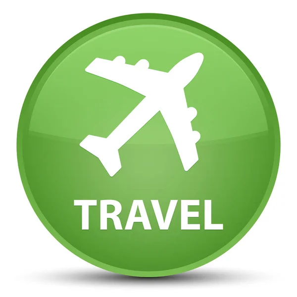 Специальная мягкая зеленая круглая кнопка путешествия (значок самолета) — стоковое фото