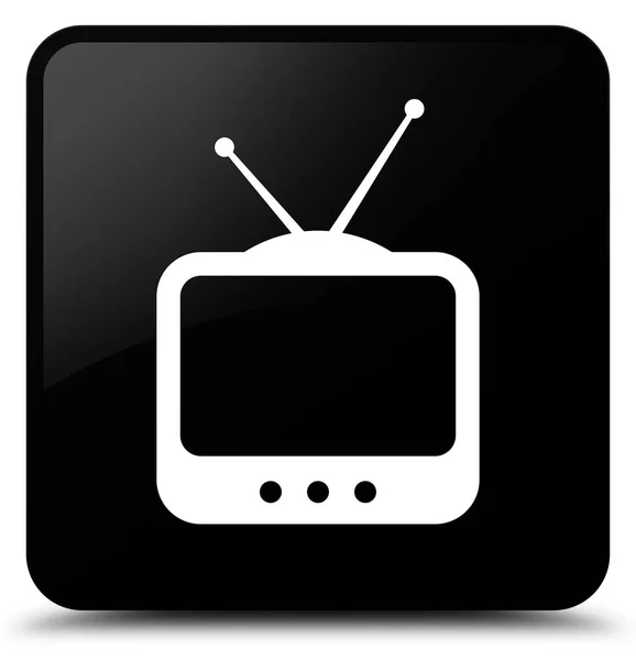 Ícone de TV botão quadrado preto — Fotografia de Stock