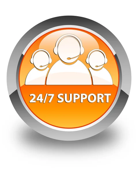 24 / 7 Support (Kundenbetreuungsteam-Symbol) glänzend orangefarbener runder Hintern — Stockfoto