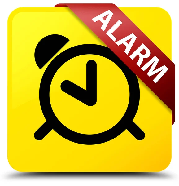 Alarm gelber quadratischer Knopf rotes Band in der Ecke — Stockfoto
