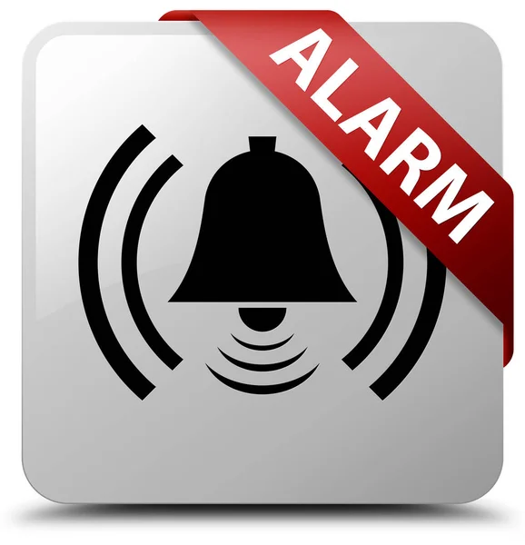 Alarm (bell icon) white square button red ribbon in corner