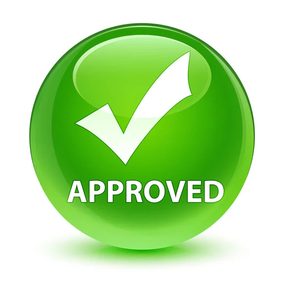 Approved (validate icon) glassy green round button — Stock Photo, Image