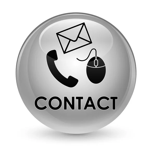 Επαφή (τηλέφωνο ηλεκτρονικό ταχυδρομείο και το ποντίκι εικονίδιο) λευκή υαλώδη στρογγυλό κουμπί — Φωτογραφία Αρχείου