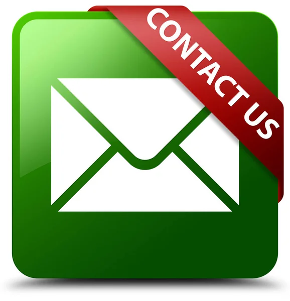 (E-posta simgesi) yeşil kare düğme kırmızı kurdele köşesindeki iletişim — Stok fotoğraf