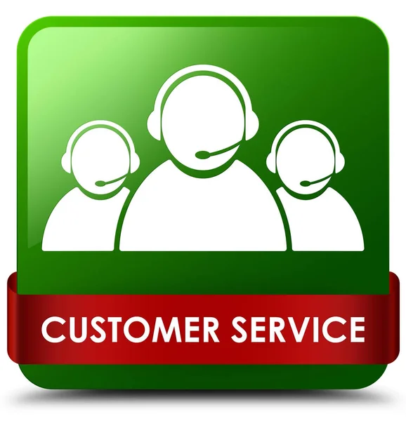 Servizio clienti (icona del team) pulsante quadrato verde nastro rosso in m — Foto Stock