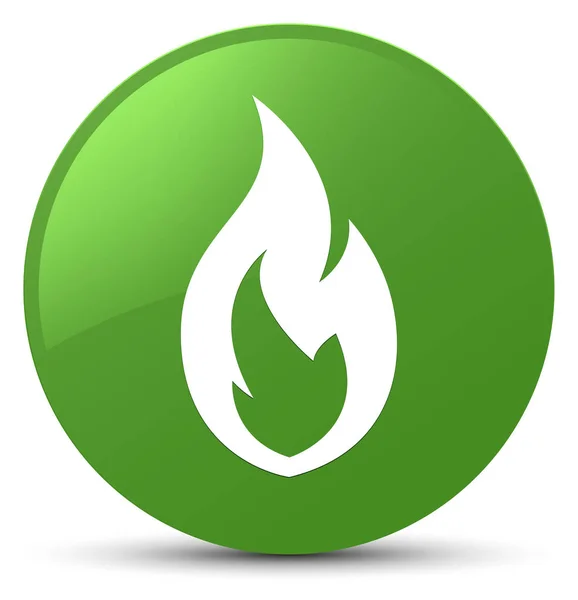 Ícone de chama de fogo botão redondo verde suave — Fotografia de Stock