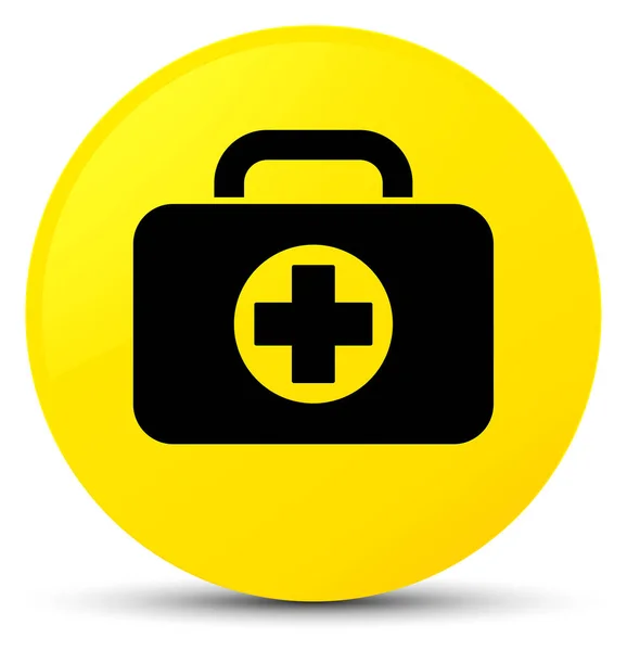 Verbandskasten Tasche Symbol gelb runder Knopf — Stockfoto