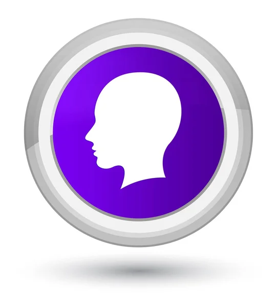 헤드 여성 얼굴 아이콘 주요 보라색 둥근 버튼 — 스톡 사진