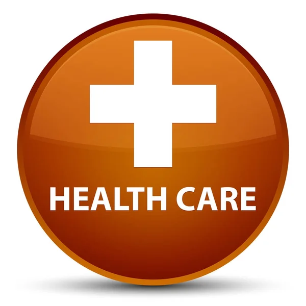 Health care (plus sign) special brown round button — Stock Photo, Image