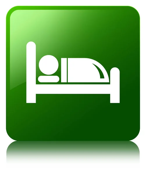 Icono de la cama del hotel botón cuadrado verde —  Fotos de Stock