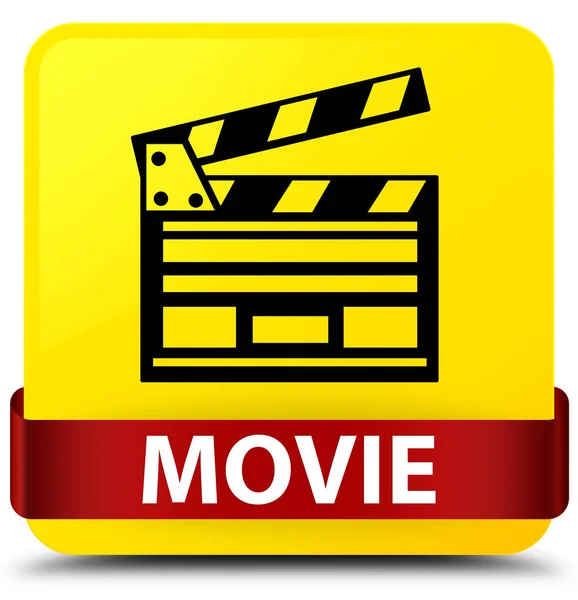 Film (cinema clip pictogram) gele vierkante knop rood lint in midd — Stockfoto