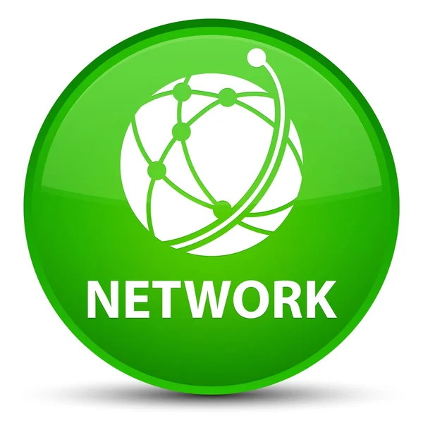 Network (globális hálózat ikon) különleges zöld kör gomb — Stock Fotó