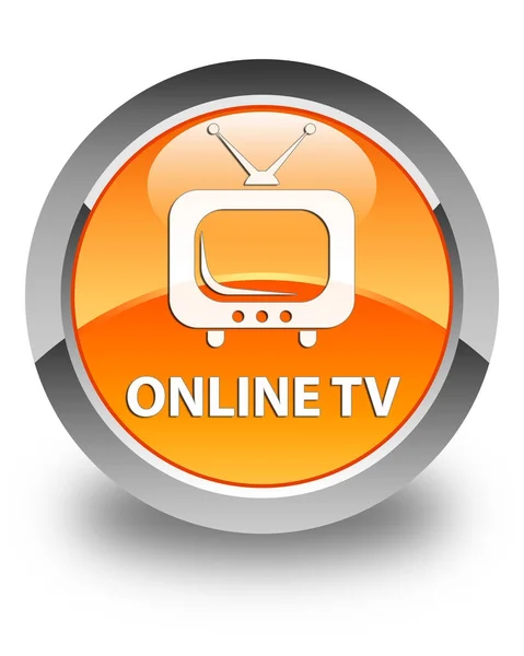 オンラインのテレビ光沢のあるオレンジ丸ボタン — ストック写真