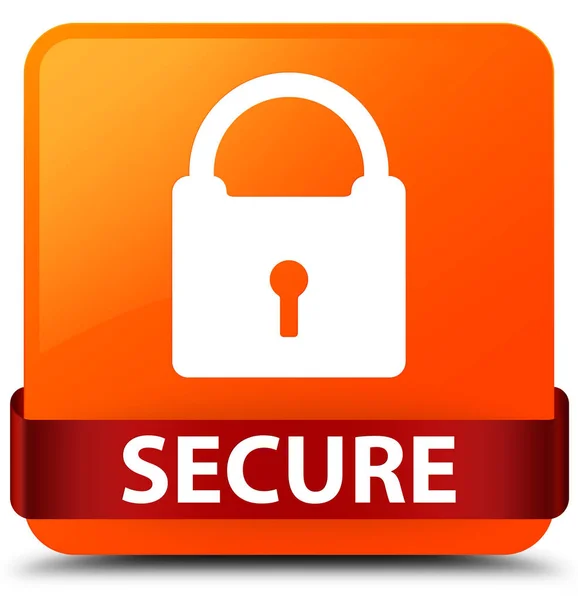 Secure (ikon gembok) oranye tombol persegi pita merah di tengah — Stok Foto