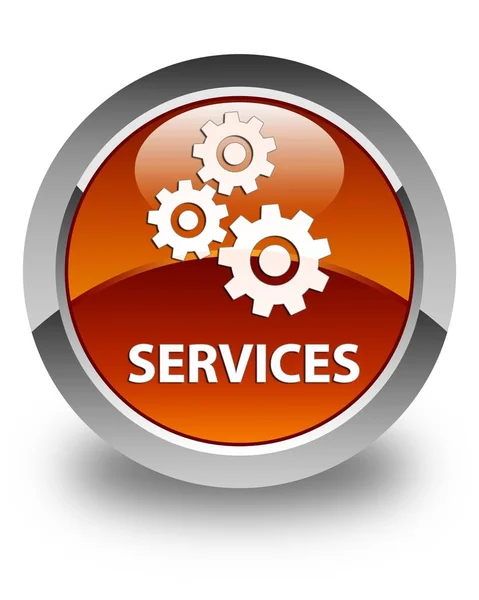 Serviços (ícone de engrenagens) botão redondo marrom brilhante — Fotografia de Stock