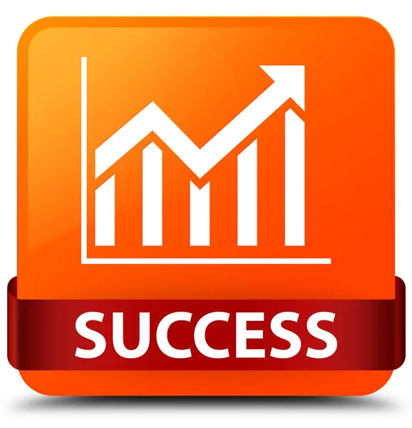 Sukces (statystyki ikona) pomarańczowy przycisk kwadratowy czerwoną wstążką w połowie — Zdjęcie stockowe