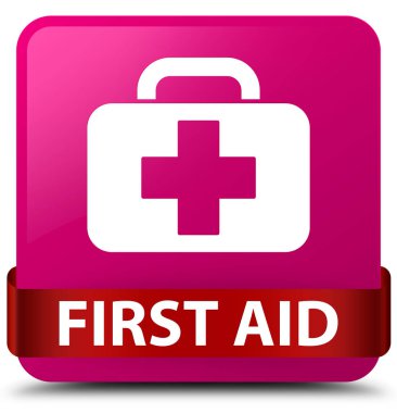 İlk yardım pembe kare düğme kırmızı kurdele orta
