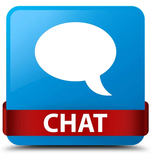 Chat cyan blue square button red ribbon in middle — Stock Photo, Image