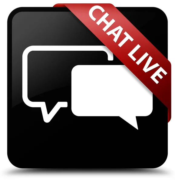 Chat live nero quadrato pulsante rosso nastro in angolo — Foto Stock