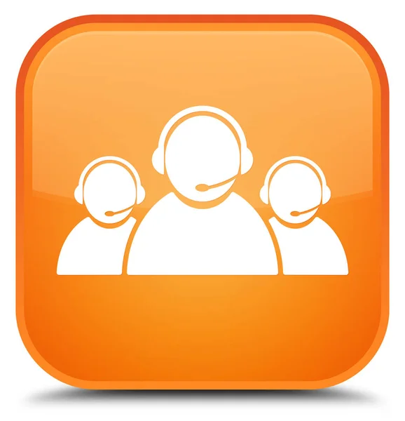 Icona del team di assistenza clienti speciale pulsante quadrato arancione — Foto Stock