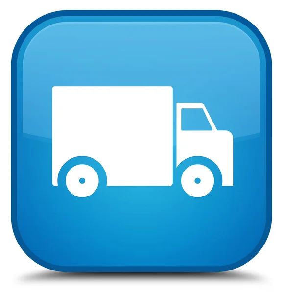 Levering vrachtwagen speciale cyaan blauw vierkante knoop van het pictogram — Stockfoto