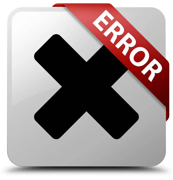 Error (cancelar icono) botón cuadrado blanco cinta roja en la esquina — Foto de Stock