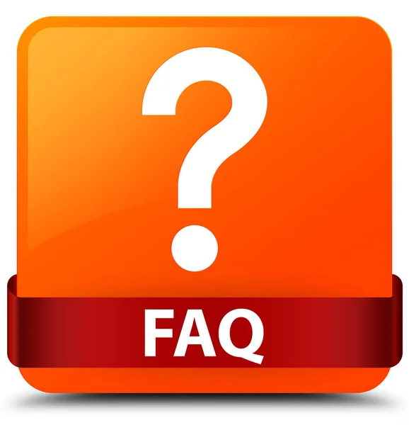 Faq (question icon) orange square button red ribbon in middle — Stock Photo, Image