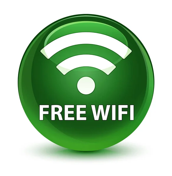 Free wifi glassy soft green round button — Stock Photo, Image