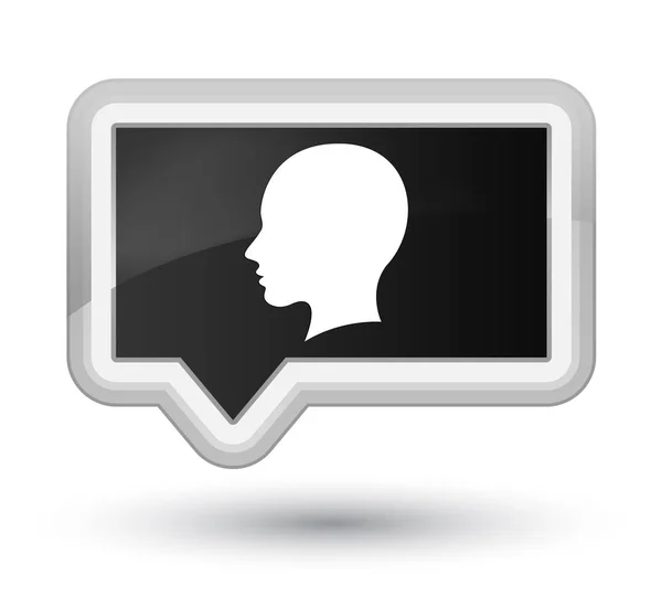 Cabeça fêmea ícone rosto prime preto banner botão — Fotografia de Stock