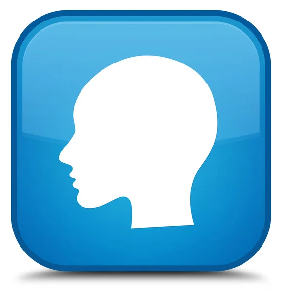 Голова жінка обличчя значок спеціальна блакитна квадратна кнопка — стокове фото