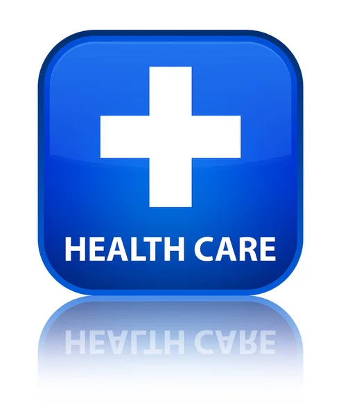 Cuidados de saúde (mais sinal) botão quadrado azul especial — Fotografia de Stock