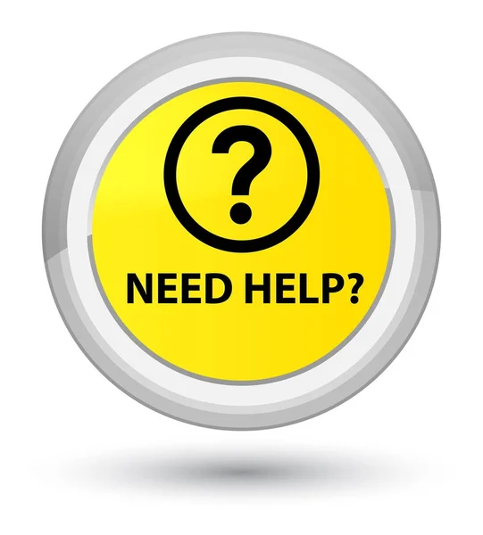 Potrzebują pomocy (pytanie ikona) premiera żółty okrągły przycisk — Zdjęcie stockowe